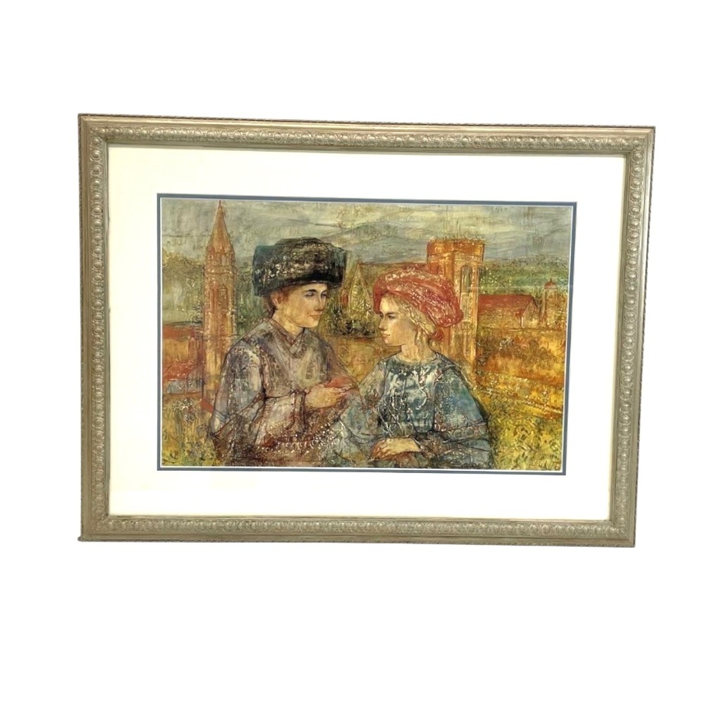 Edna Hibel Lovers of Florence Limited Edition‎ Lithograph Print 573/1000 Framed
